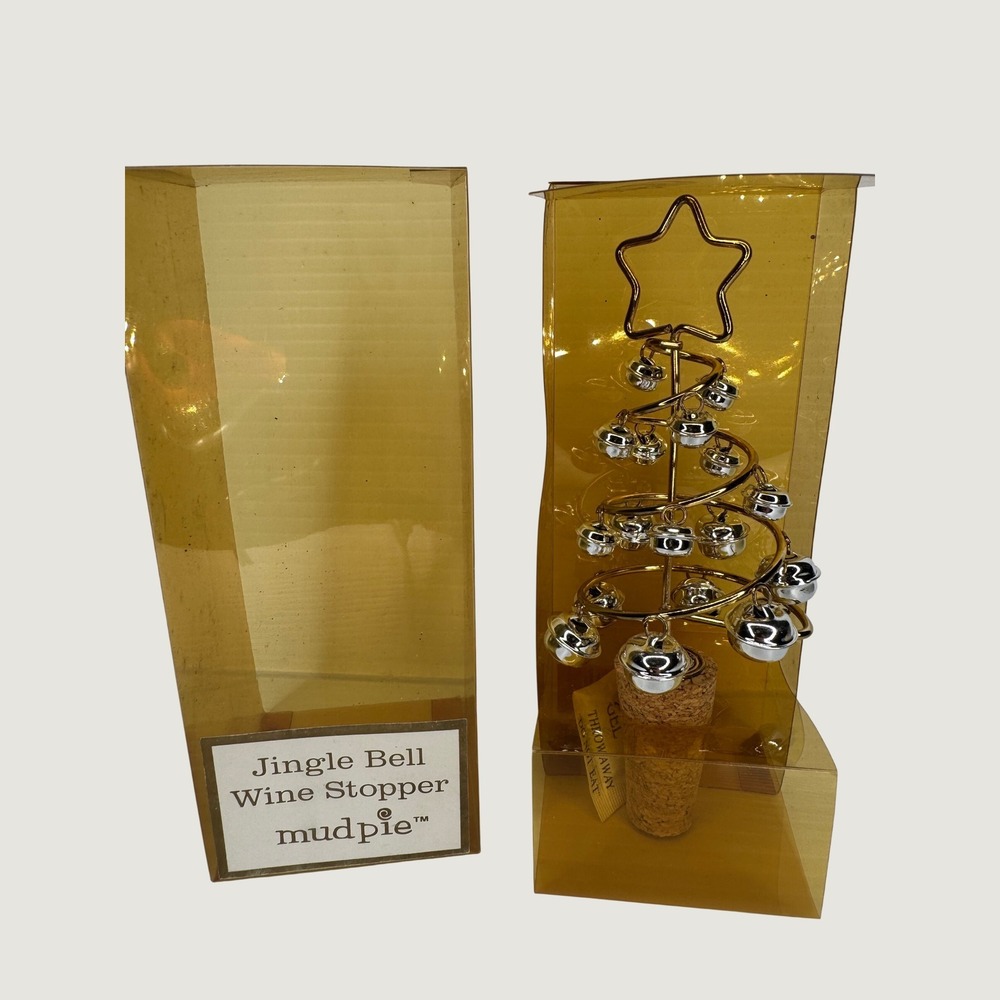 Mud Pie Jingle Bell Wine Stopper Christmas Tree Gold Silver Star NEW